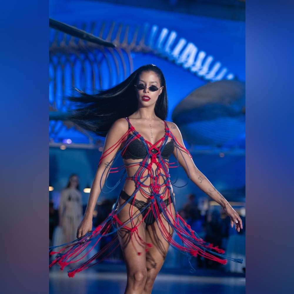 Original GoodVibeGoda Handmade Macramé Rope Red and Blue Fringe Dress